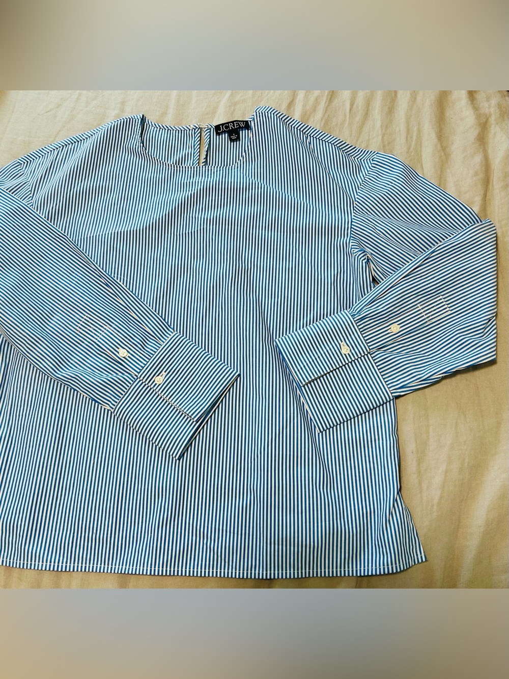 J. Crew Women’s Blue and White Vertical Stripe Blouse